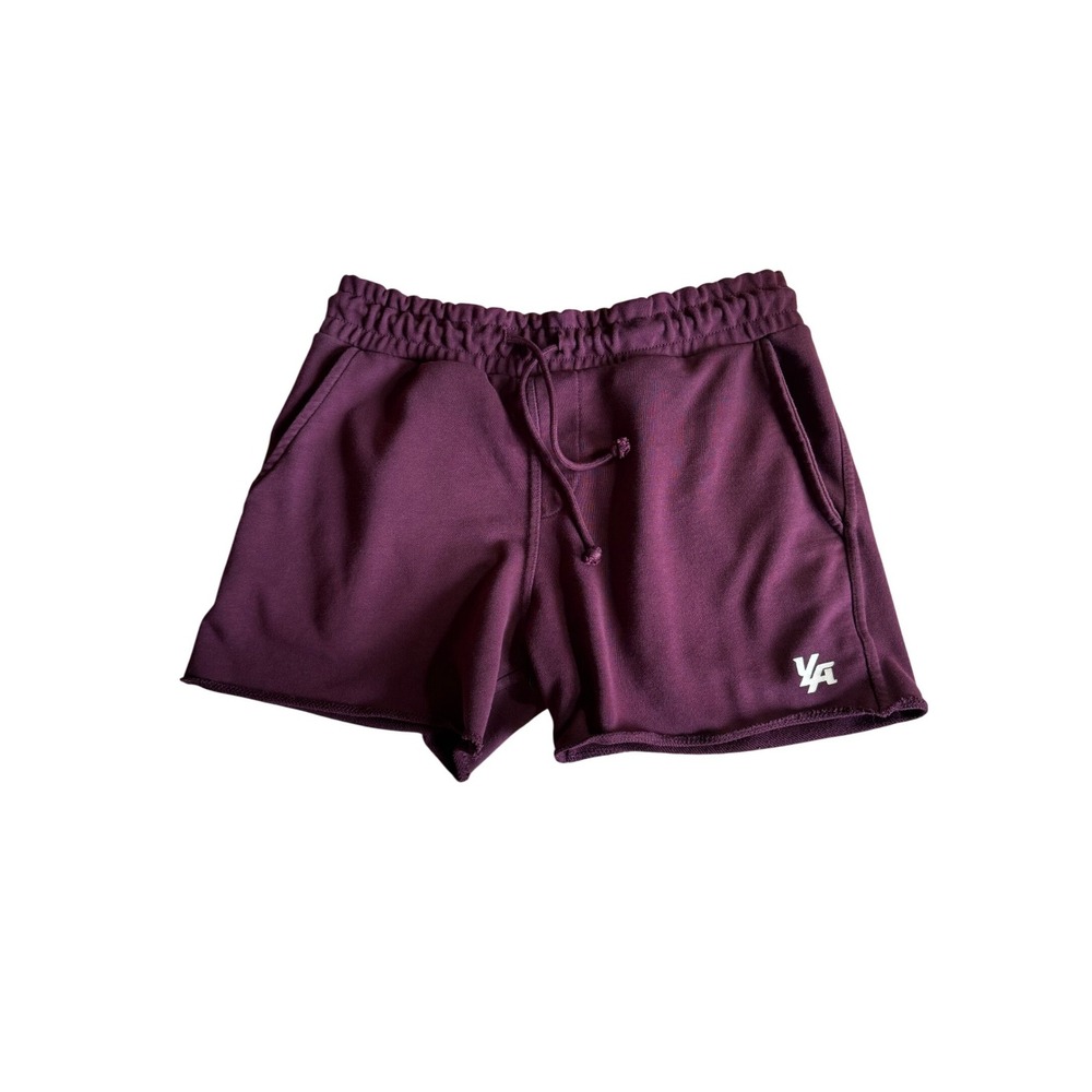 YoungLA French Terry Gym Shorts Burgundy Maroon Raw Hem Drawstring Womens L/XL